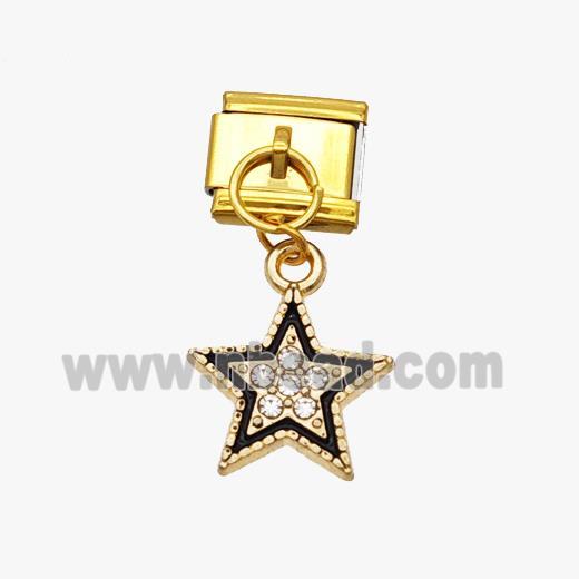 Stainless Steel Element For Module Bracelet With Copper Star Pendant Pave Zirconia Enamel Gold Plate