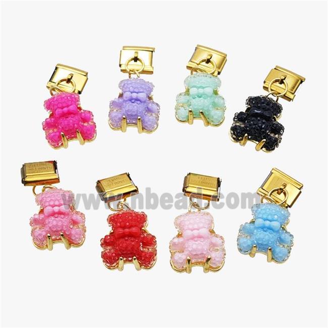 Stainless Steel Element For Module Bracelet With Resin Bear Pendant Gold Plated Mix