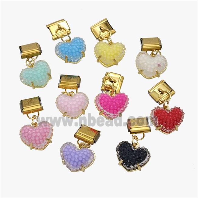 Stainless Steel Element For Module Bracelet With Resin Heart Pendant Gold Plated Mix