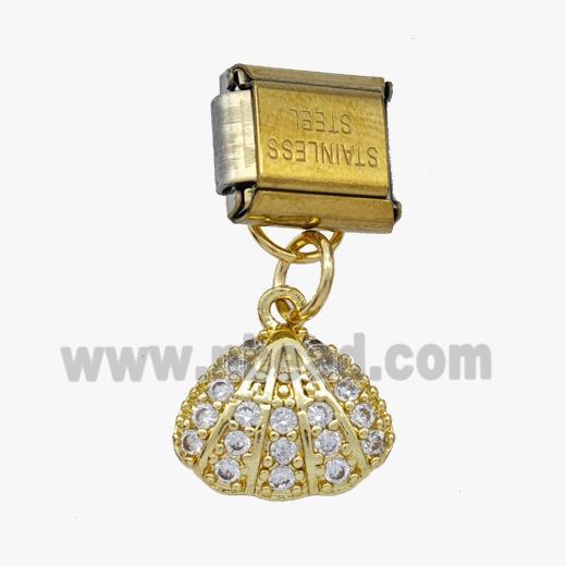 Stainless Steel Element For Module Bracelet With Copper Scallop Pendant Pave Zirconia Gold Plated