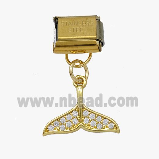 Stainless Steel Element For Module Bracelet With Copper Shark-tail Pendant Pave Zirconia Gold Plated