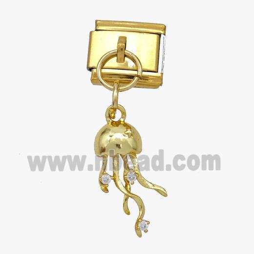 Stainless Steel Element For Module Bracelet With Copper Jellyfish Pendant Pave Zirconia Gold Plated