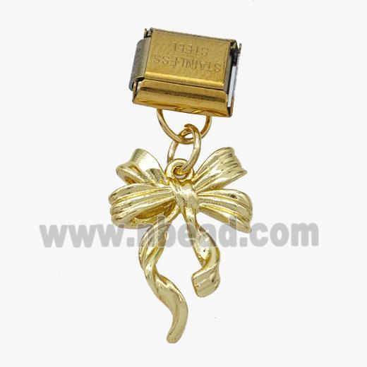 Stainless Steel Element For Module Bracelet With Copper Bowknot Pendant Pave Zirconia Gold Plated