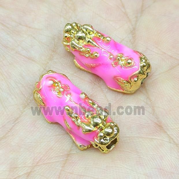 Alloy Pixiu Charms Beads Pink Enamel Large Hole Gold Plated