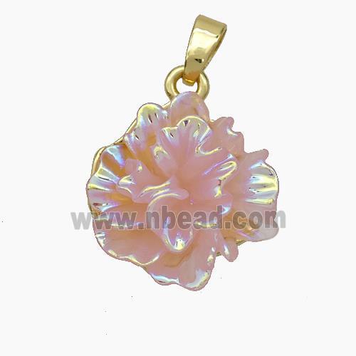 Resin Flower Pendant Pink AB-Color Gold Plated