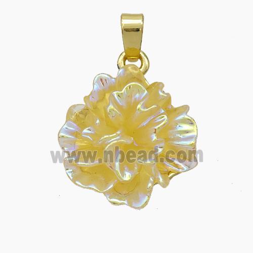 Resin Flower Pendant Yellow AB-Color Gold Plated