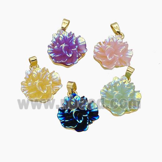 Resin Flower Pendant AB-Color Gold Plated Mixed Color