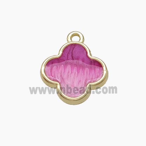 Copper Clover Pendant Pink Painted Gold Plated