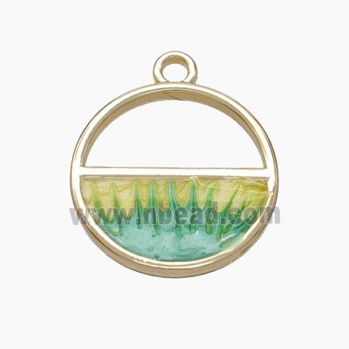 Copper Sun Pendant Green Yellow Painted Gold Plated