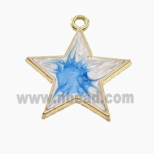 Copper Star Pendant Blue Painted Gold Plated