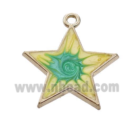 Copper Star Pendant Green Yellow Painted Gold Plated