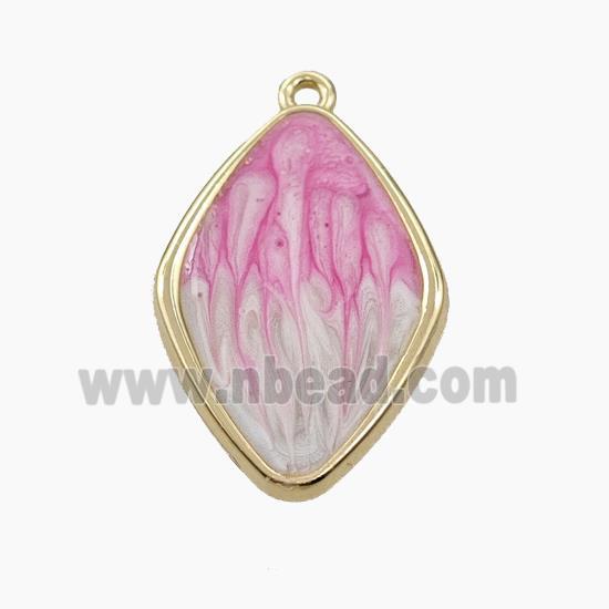 Copper Rhombus Pendant Pink Painted Gold Plated