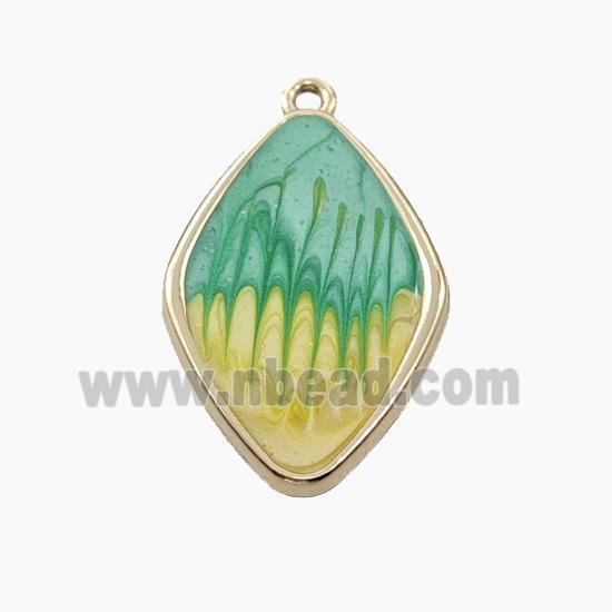 Copper Rhombus Pendant Greenyellow Painted Gold Plated