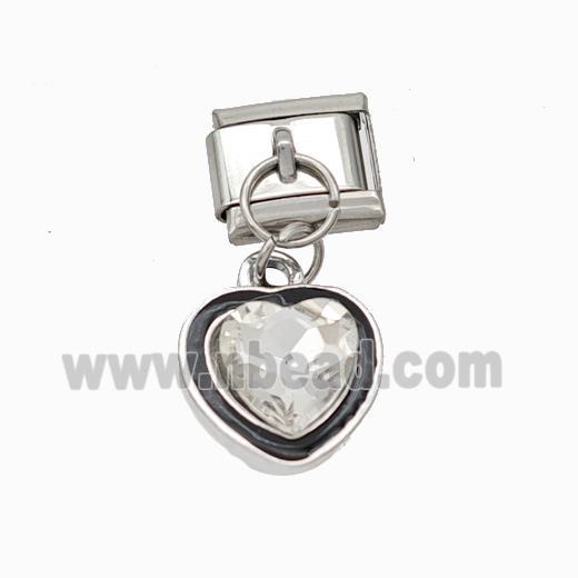 Raw Stainless Steel Element For Module Bracelet With Copper Heart Pendant Pave Crystal Platinum Pla