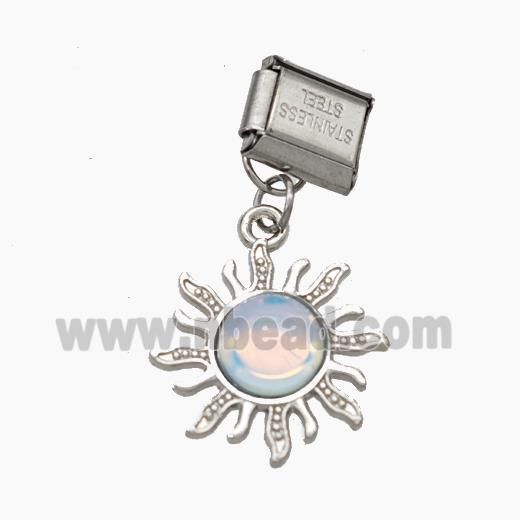 Raw Stainless Steel Element For Module Bracelet With Copper Sun Pendant Pave Opalite Platinum Plated