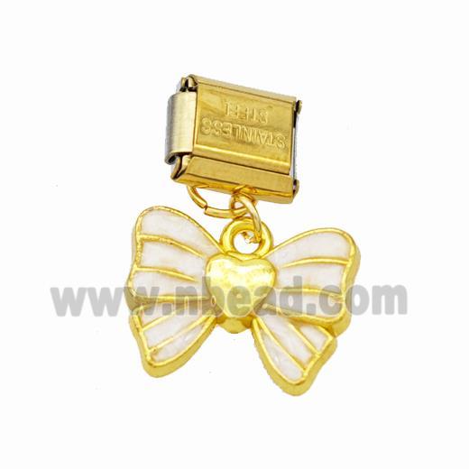 Stainless Steel Element For Module Bracelet With Copper Butterfly Pendant White Enamel Gold Plated