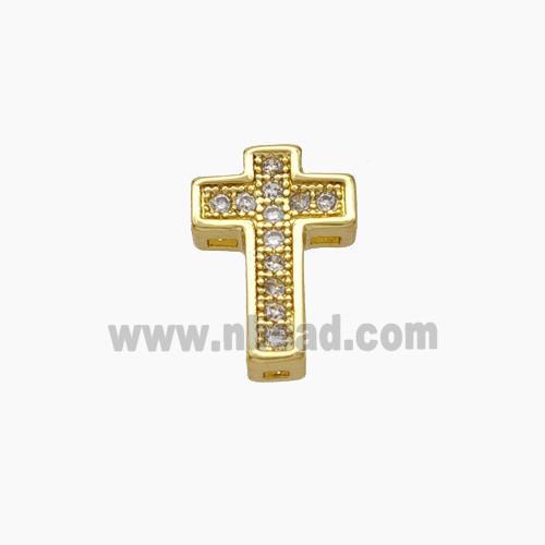 Copper Cross Beads Micropave Zirconia Gold Plated