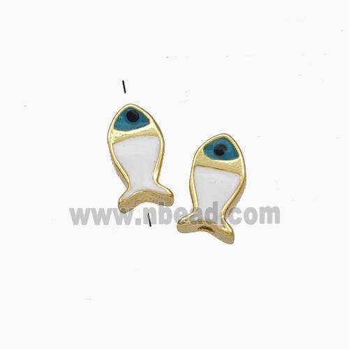 Copper Fish Beads White Enamel Gold Plated