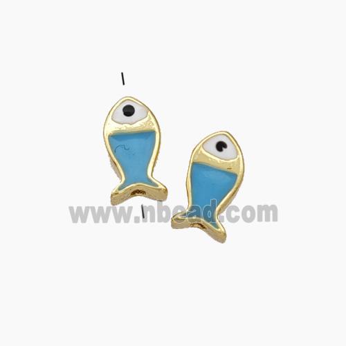 Copper Fish Beads Blue Enamel Gold Plated