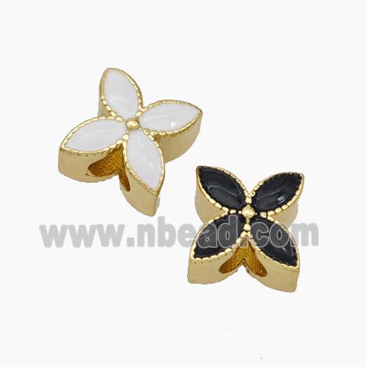 Copper Clover Beads Enamel Large Hole Gold Plated Mixed