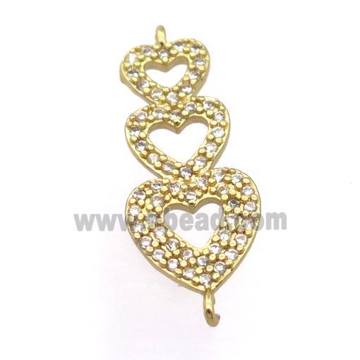 copper heart connector pave zircon, gold plated