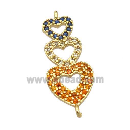 copper heart connector pave zircon, gold plated