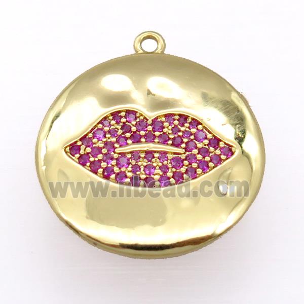 copper lip pendant pave zircon, gold plated