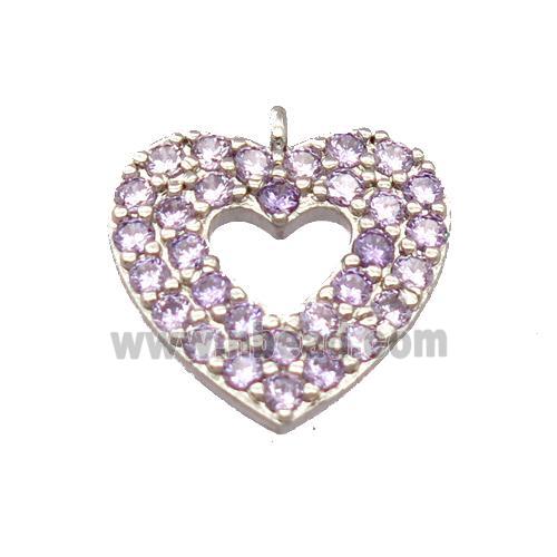 copper heart pendant pave zircon, platinum plated