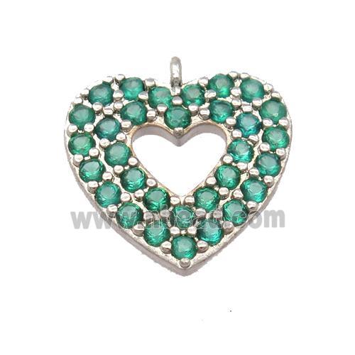 copper heart pendant pave zircon, platinum plated