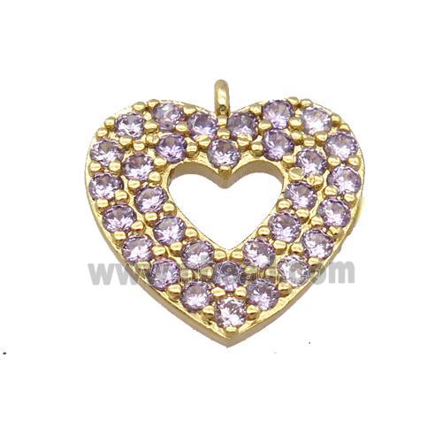 copper heart pendant pave zircon, gold plated