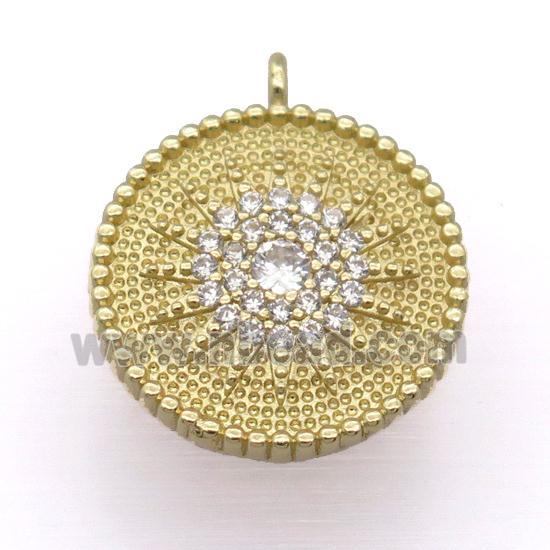 copper circle pendant pave zircon, gold plated