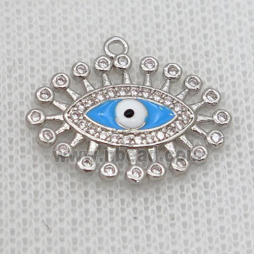 copper pendant pave zircon, evil eye, platinum plated