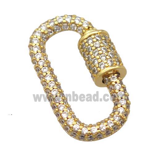 copper carabiner lock pendant pave zircon, gold plated