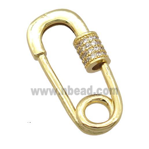 copper carabiner lock pendant pave zircon, gold plated