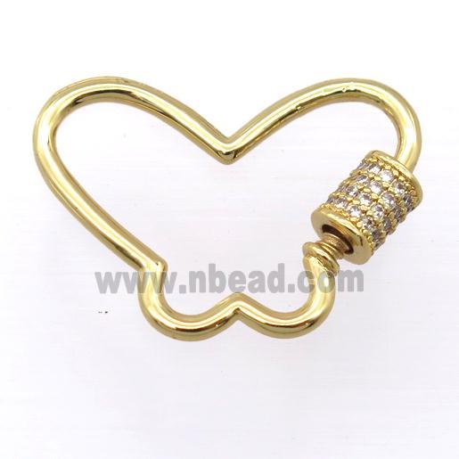 copper carabiner lock pendant pave zircon, gold plated