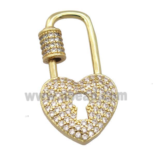 copper carabiner lock pendant pave zircon, gold plated