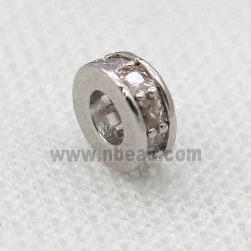 copper heishi beads pave zircon, platinum plated