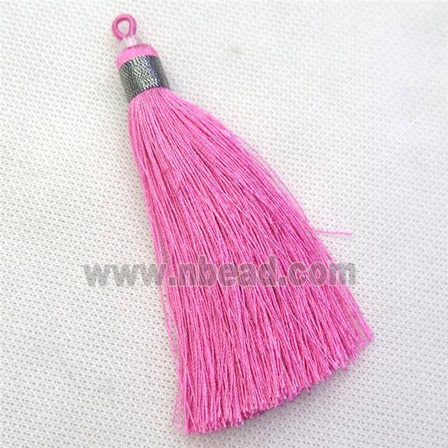 hotpink nylon wire tassel pendants, silken, A grade