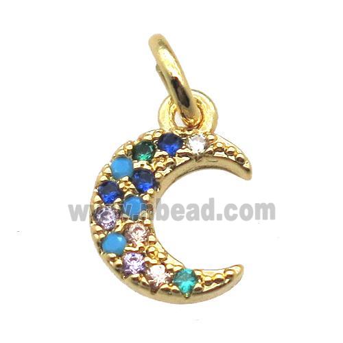 copper moon pendant paved zircon, gold plated