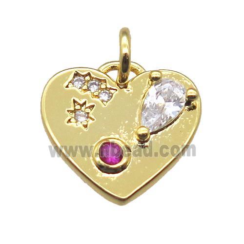 copper heart pendant paved zircon, gold plated