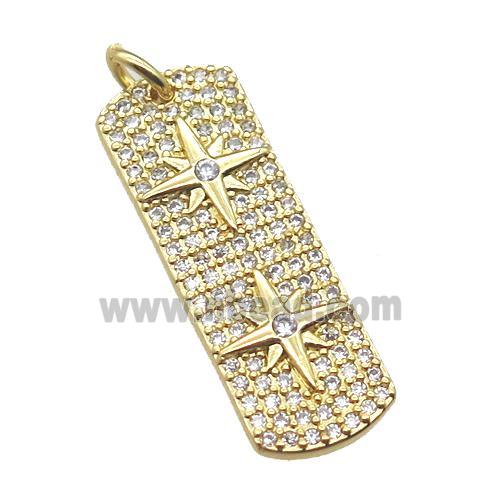 copper rectangle pendant paved zircon with star, gold plated