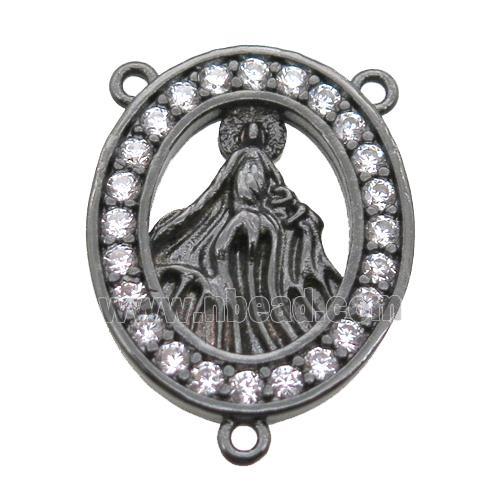 copper oval hanger bail pave zircon with shell virgin mary, black plated