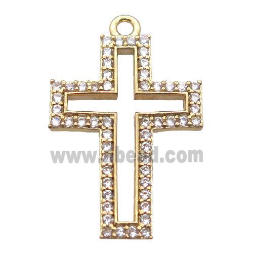 copper cross pendant paved zircon, gold plated