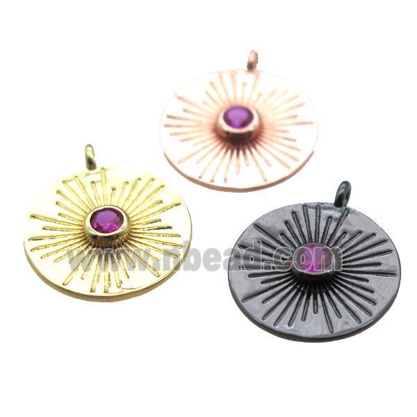 copper circle pendant paved zircon, mixed color