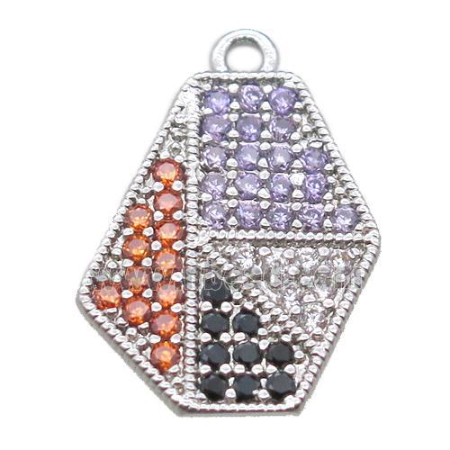 copper Polygon pendant paved zircon, platinum plated