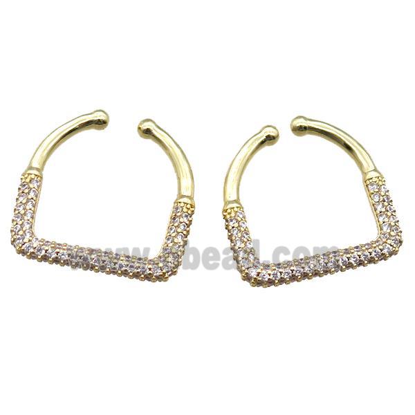 copper clip earring paved zircon, gold plated