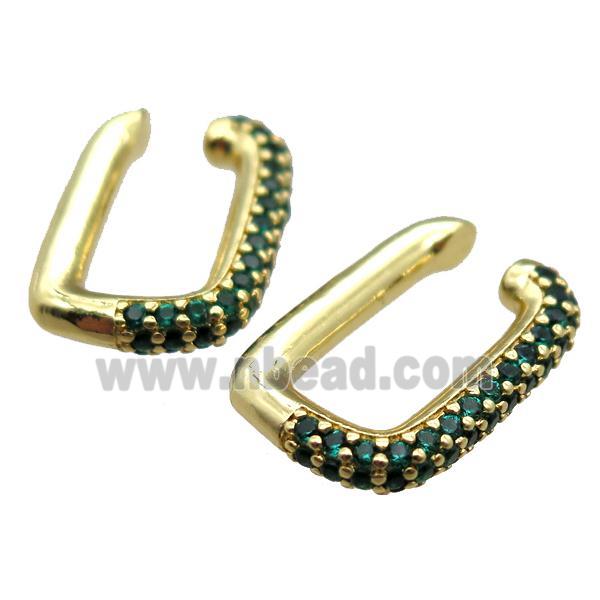 copper clip earring paved zircon, gold plated