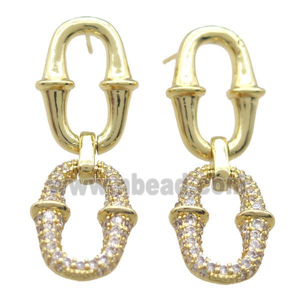 copper Stud Earring paved zircon, gold plated