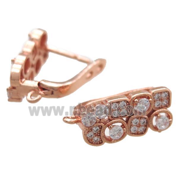 copper Latchback Earrings paved zircon, rose gold