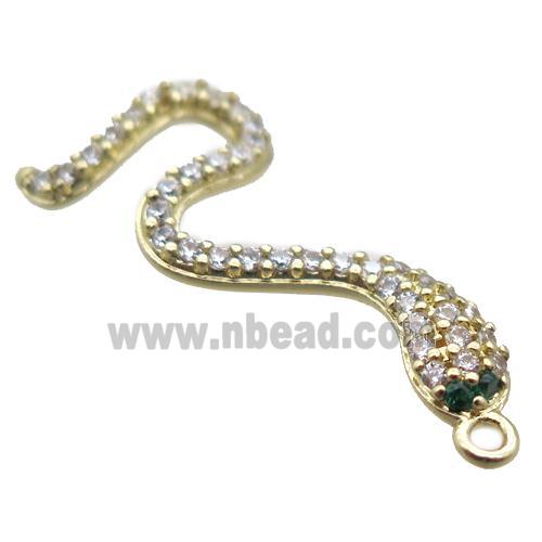 copper snake pendant paved zircon, gold plated